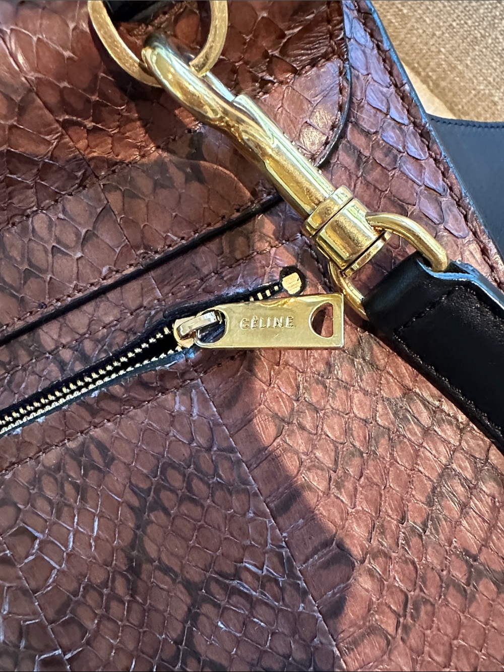 Celine Brown Python Leather Trapeze Bag Brown & Black w/dustbag - Picture 10 of 14
